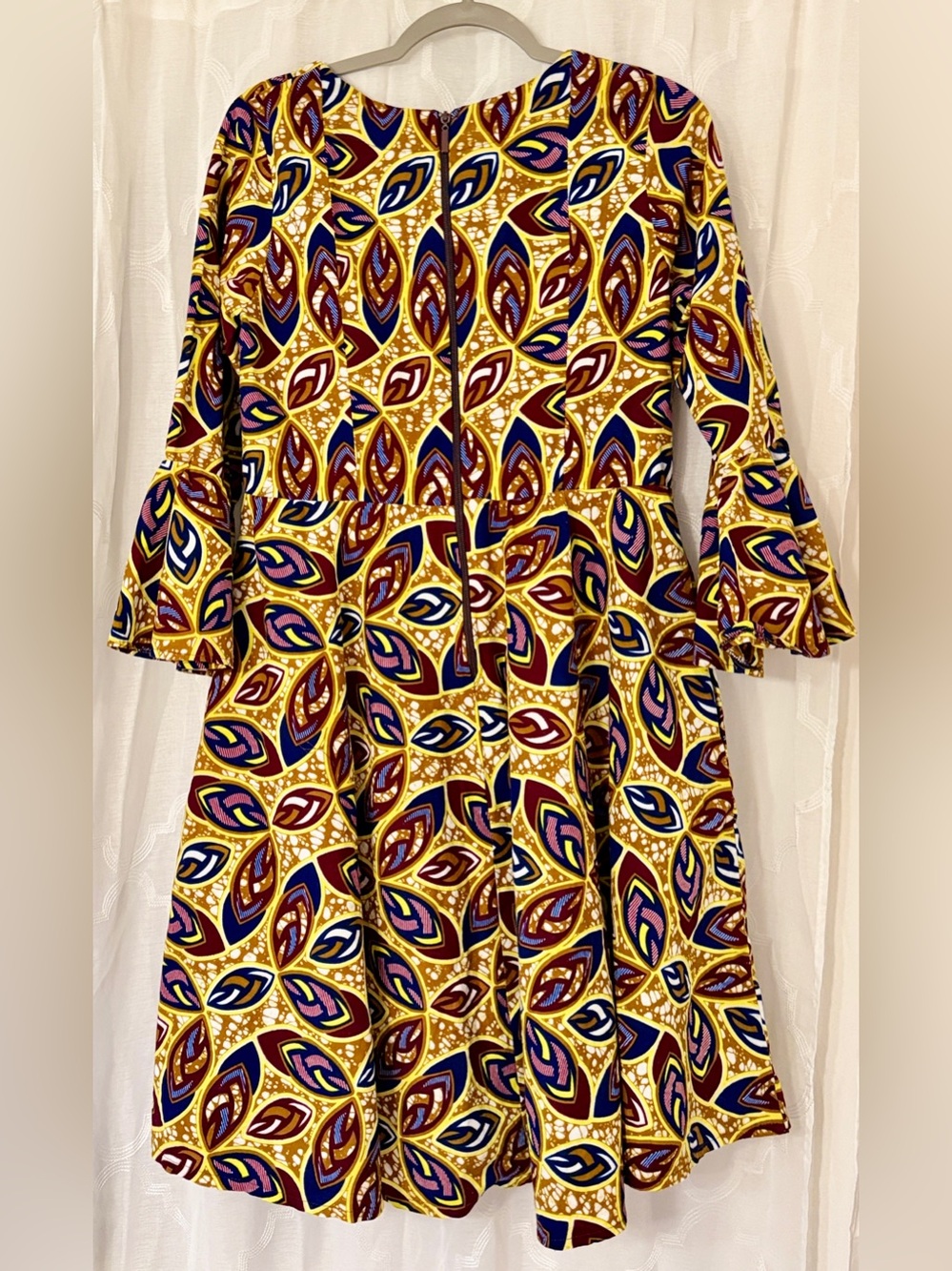 3/4 Sleeve Mustard Abstract Print Fit & Flare Dress | Women’s Medium/Large | - Picture 9 of 12